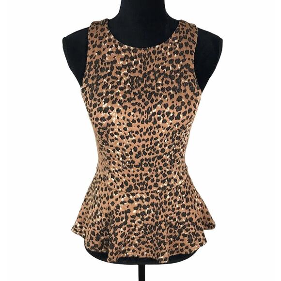 Mara Hoffman Peplum Leopard Top Animal Print Blouse Sleeveless Shirt Size Small - Picture 2 of 9